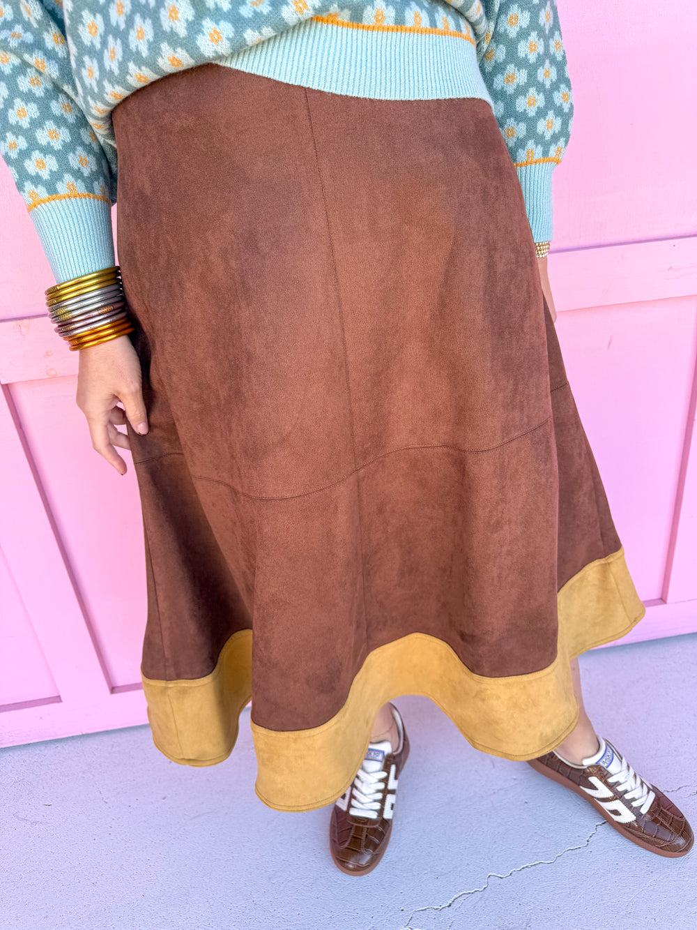 Jincy's Women's Boutique Thanksgiving & Fall Styles Chestnut Midi Faux Suede Skirt