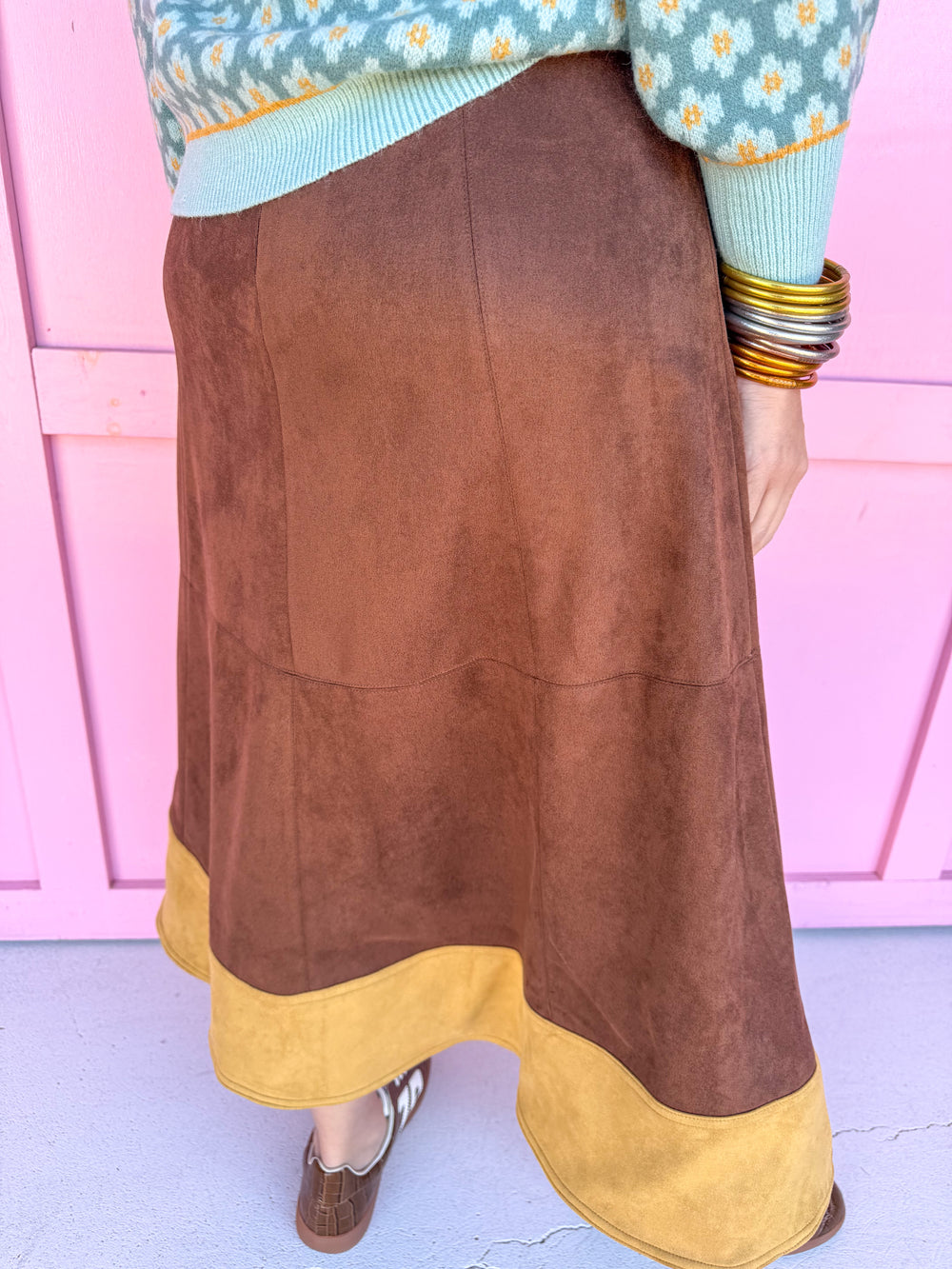 Jincy's Women's Boutique Thanksgiving & Fall Styles Chestnut Midi Faux Suede Skirt