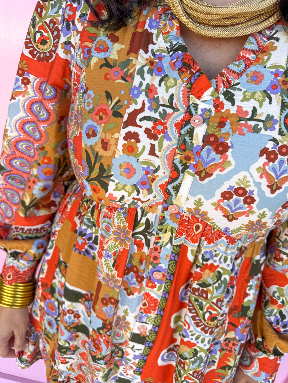 Jincy's Women's Boutique Thanksgiving & Fall Styles Rustic Floral Mixed Print Dress