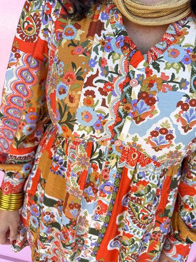 Jincy's Women's Boutique Thanksgiving & Fall Styles Rustic Floral Mixed Print Dress