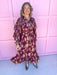 Jincy's Women's Boutique Thanksgiving & Fall Styles Burgundy Maxi Dress With Gold  Foil Floral Print