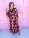 Jincy's Women's Boutique Thanksgiving & Fall Styles Burgundy Maxi Dress With Gold  Foil Floral Print