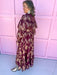 Jincy's Women's Boutique Thanksgiving & Fall Styles Burgundy Maxi Dress With Gold  Foil Floral Print