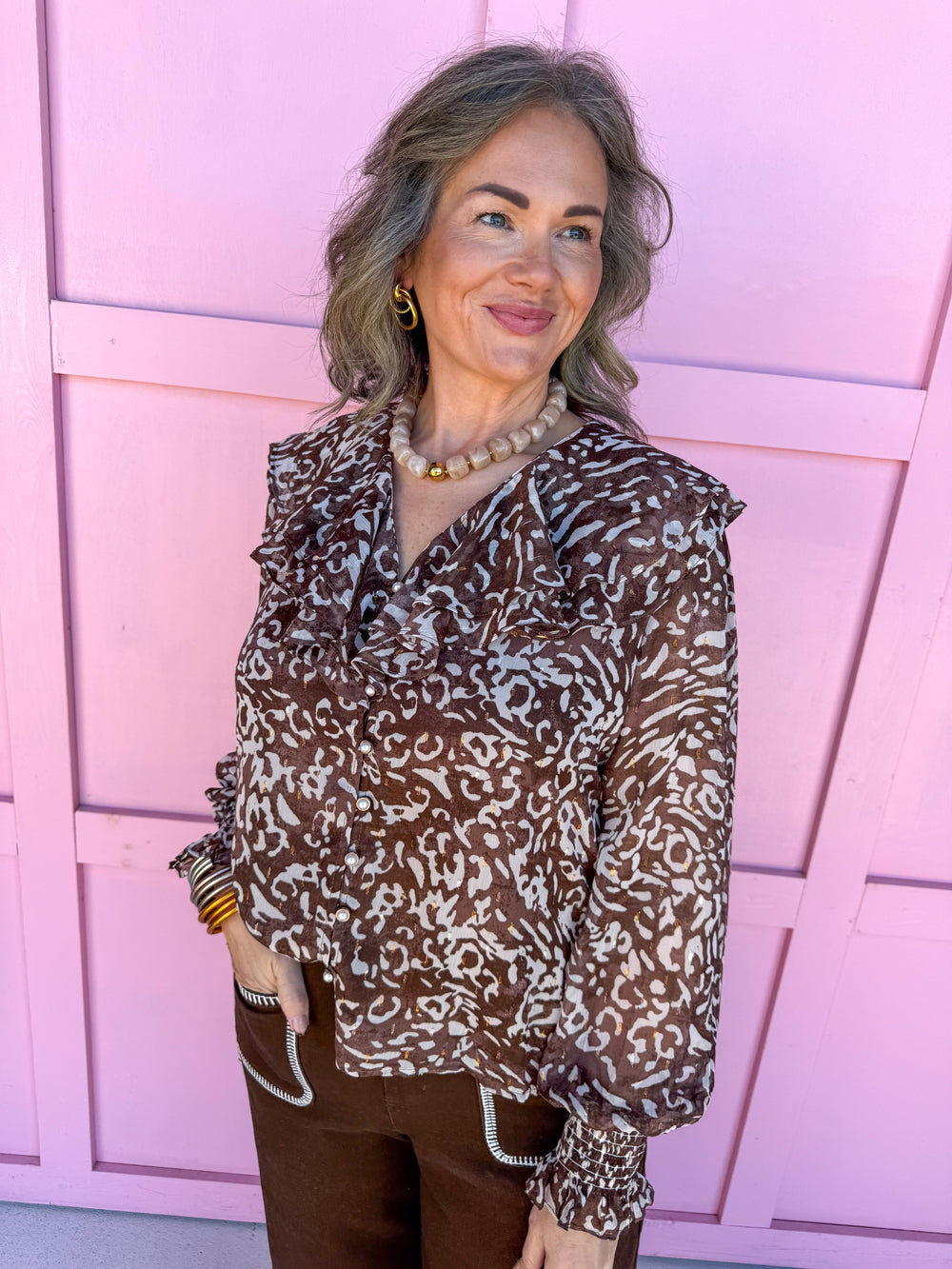 Jincy's Women's Boutique Thanksgiving & Fall Styles Brown Leopard Zebra Print Top