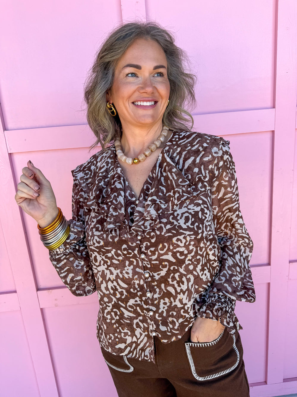 Jincy's Women's Boutique Thanksgiving & Fall Styles Brown Leopard Zebra Print Top