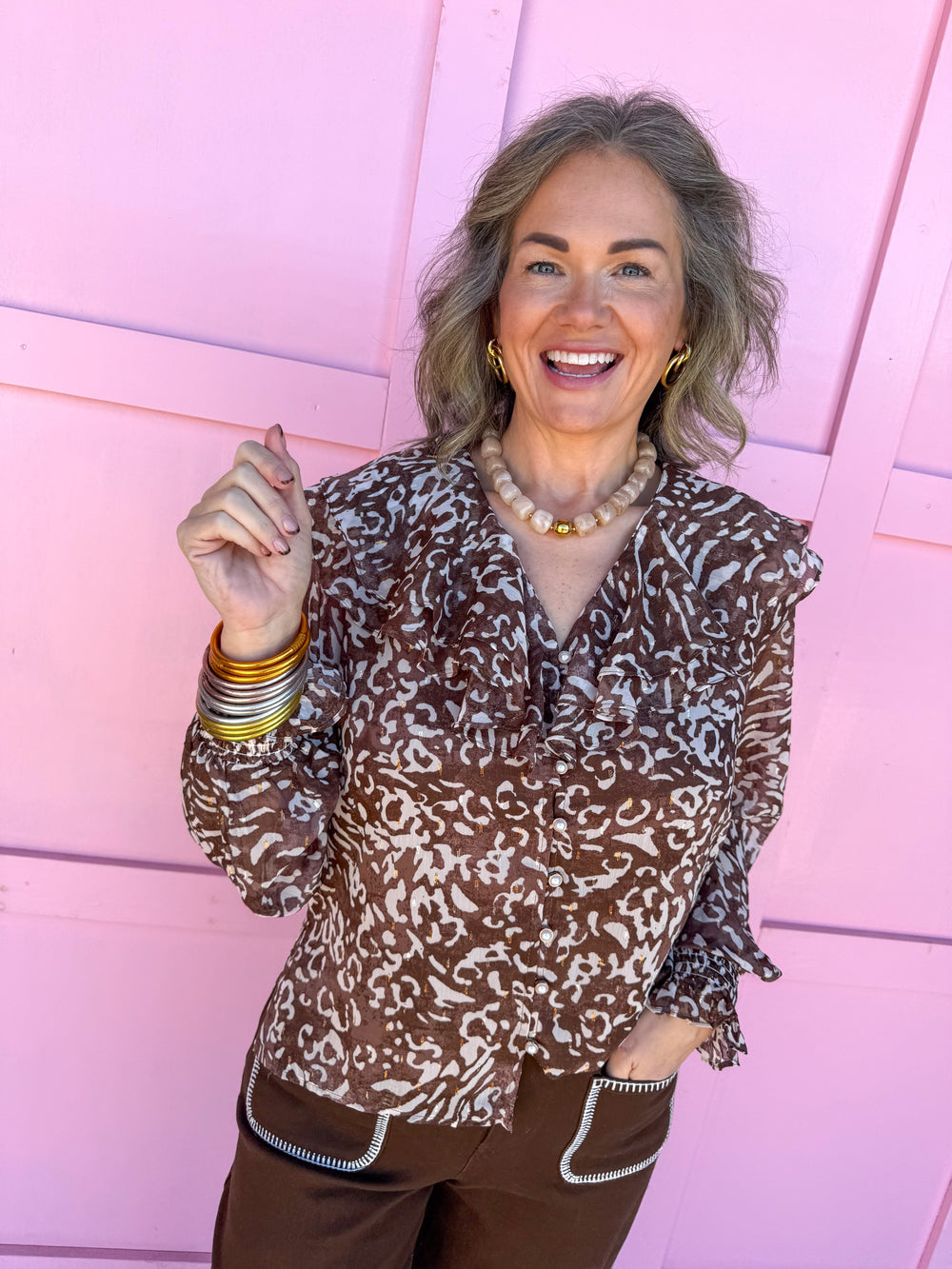 Jincy's Women's Boutique Thanksgiving & Fall Styles Brown Leopard Zebra Print Top