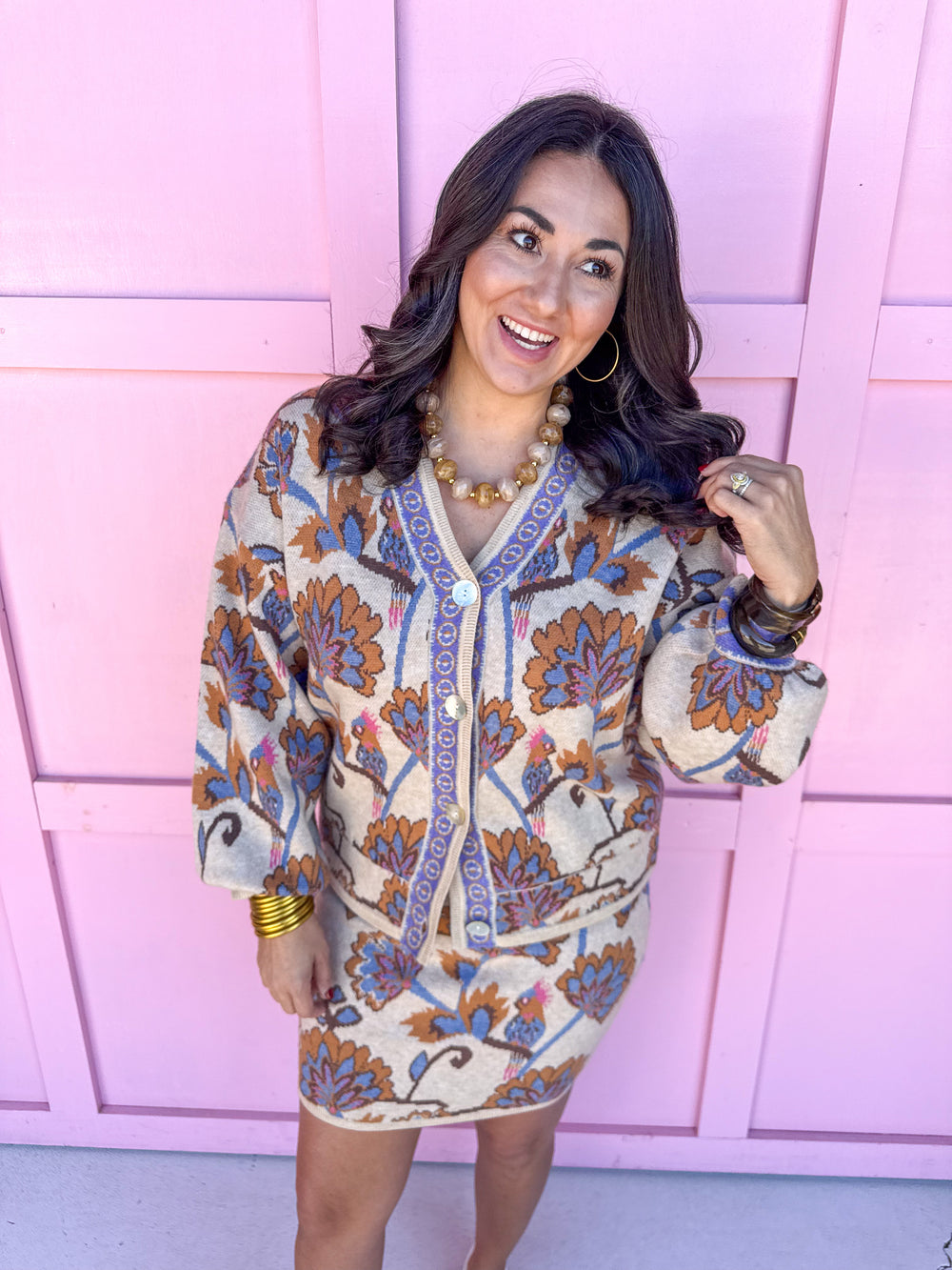 Jincy's Women's Boutique Thanksgiving & Fall Styles Floral Balloon Sleeve Floral Cardigan