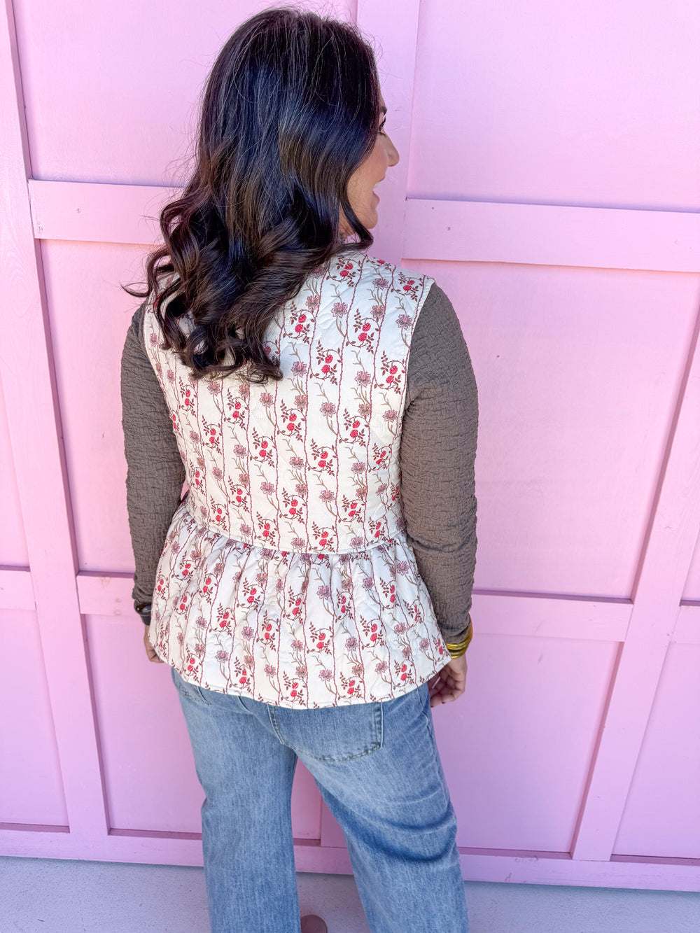 womens boutique vest floral pattern front ties quilted jincy's 