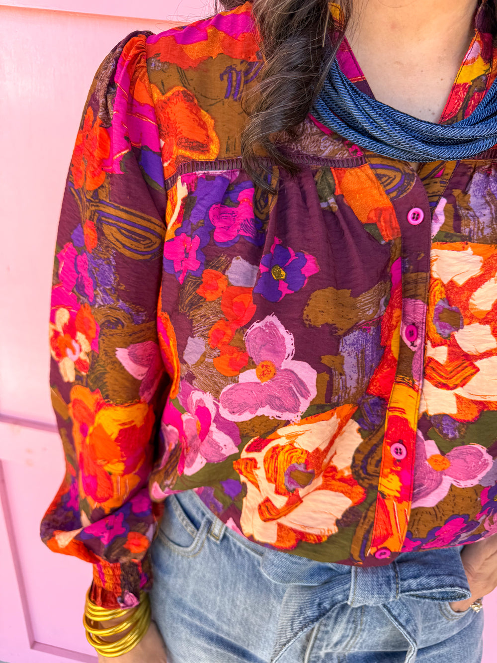 Jincy's Women's Boutique Thanksgiving & Fall Styles Rustic Floral Print Shirt