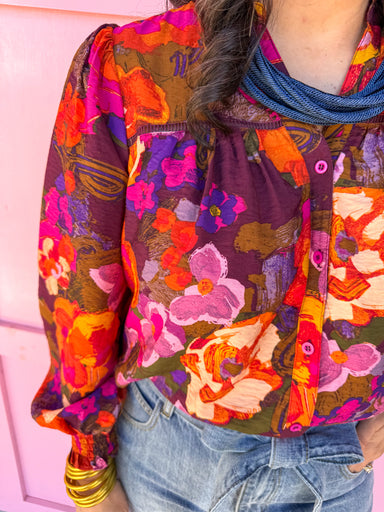 Jincy's Women's Boutique Thanksgiving & Fall Styles Rustic Floral Print Shirt