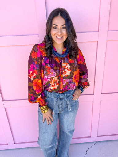 Jincy's Women's Boutique Thanksgiving & Fall Styles Rustic Floral Print Shirt