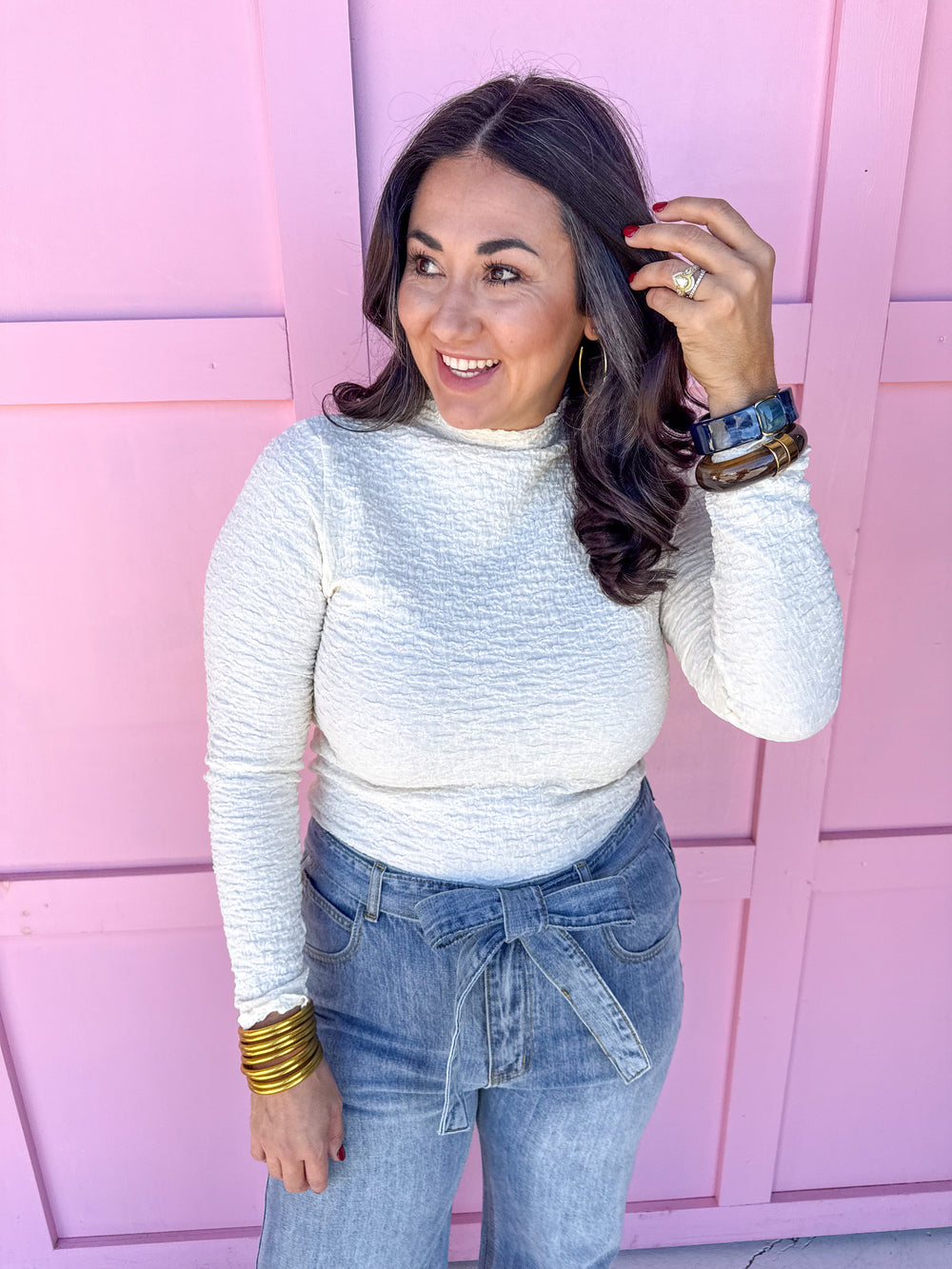 Jincy's Women's Boutique fitted taupe mock neck