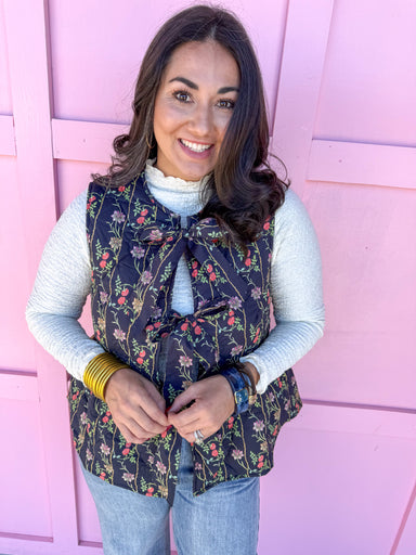 womens boutique vest floral pattern front ties quilted jincy's 