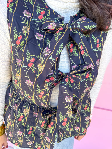 womens boutique vest floral pattern front ties quilted jincy's 