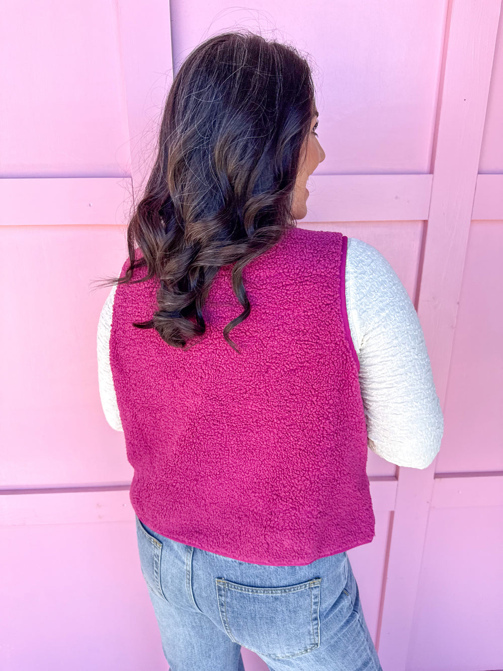 Jincy's Women's Boutique Thanksgiving & Fall Styles Plus Size Berry Sherpa Vest