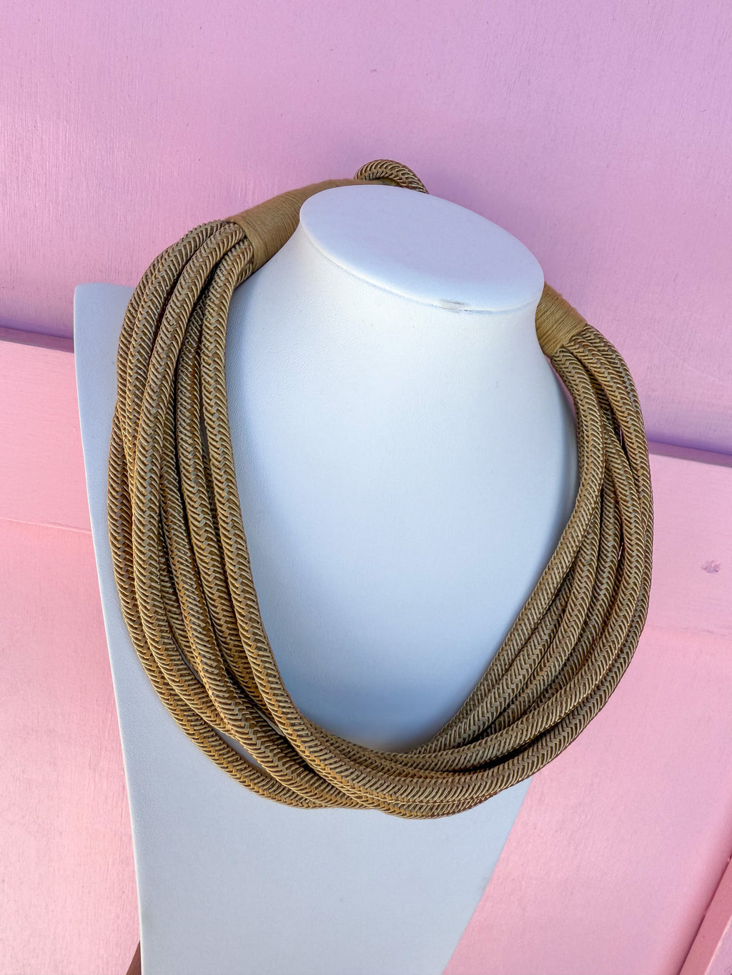 Multi Strand Slub Rope Necklace - Tan