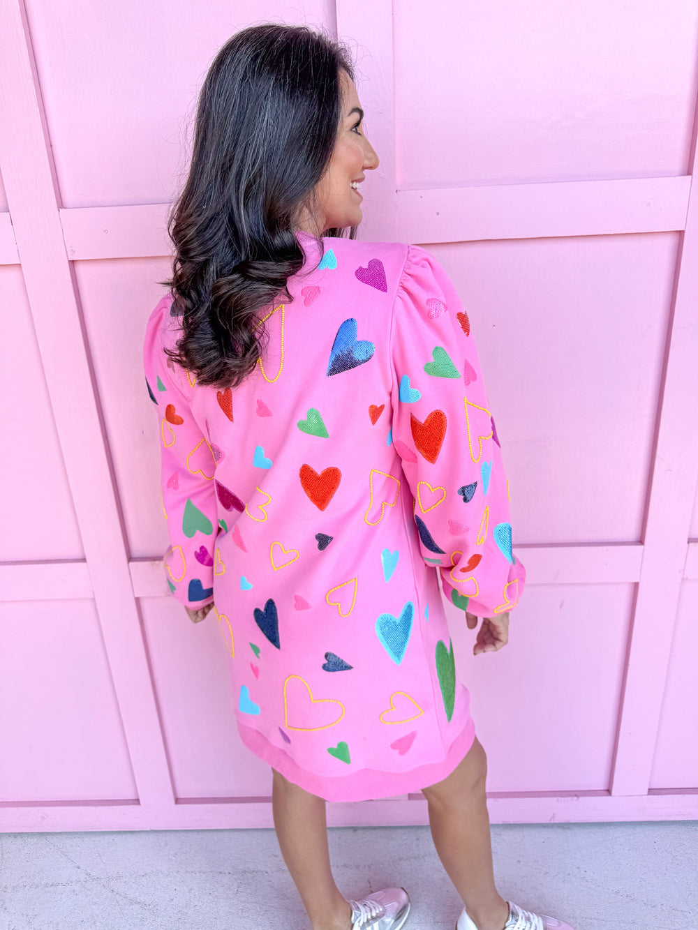 QUEEN OF SPARKLES Groovy Hearts Sweatshirt Dress womens boutique statement jincy's