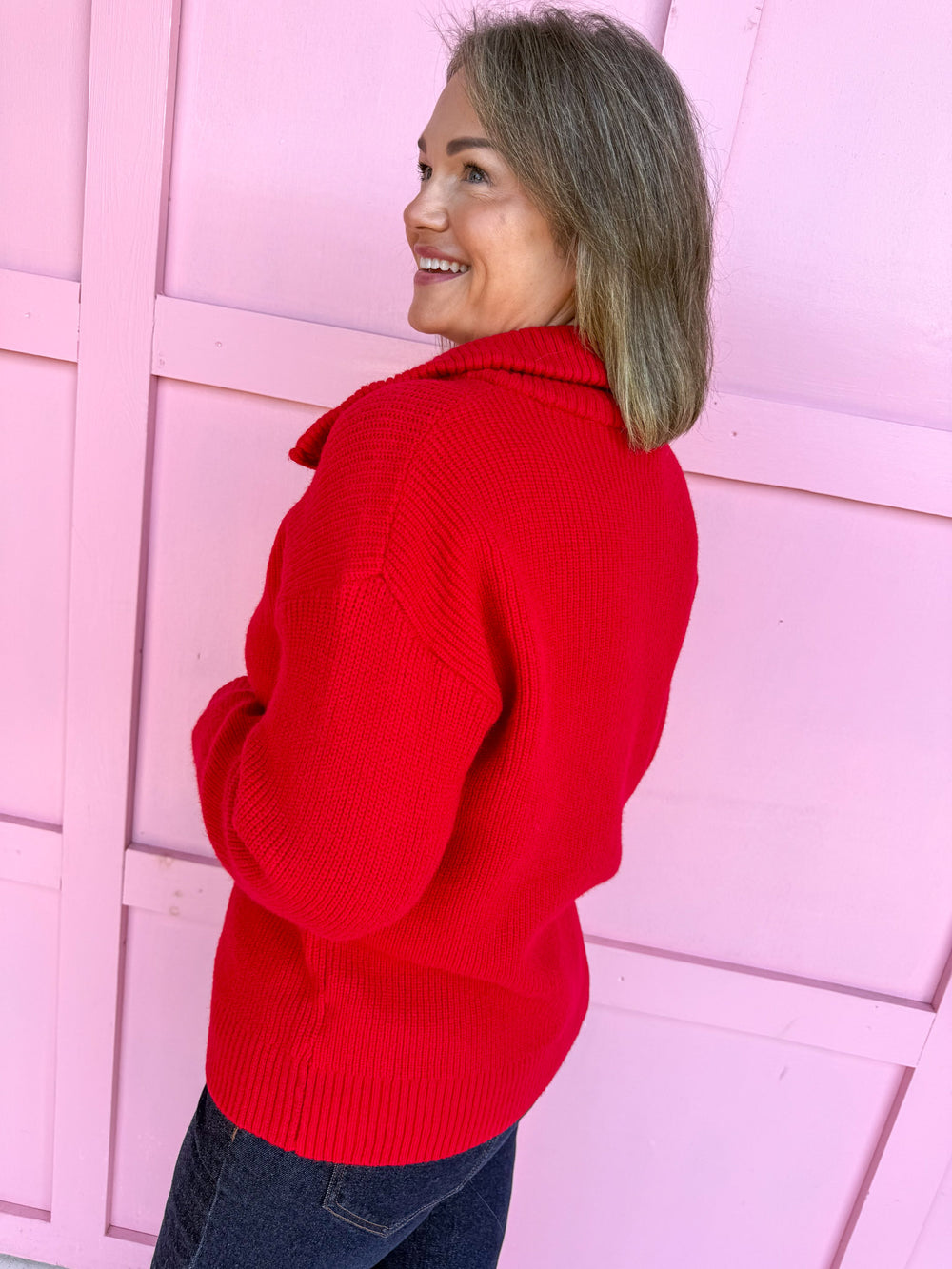 womens boutique double zipper mock neck red jincy's