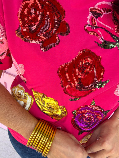 QUEEN OF SPARKLES Velvet Roses Tee womens statement boutique jincy's