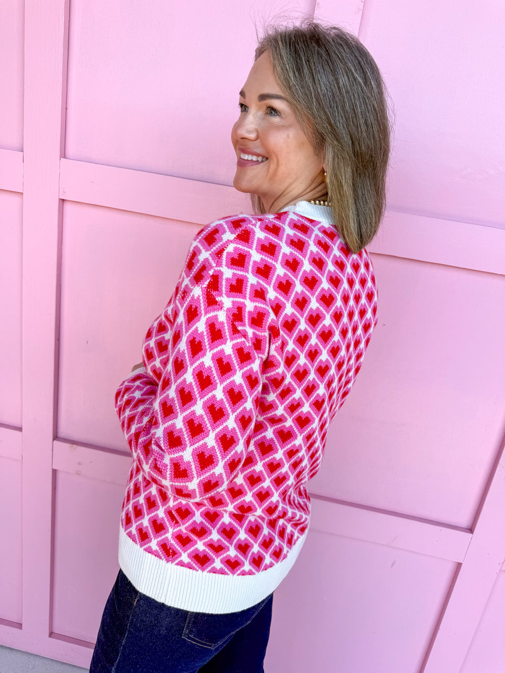 womens boutique hearts red pink crew neck sweater jincy's