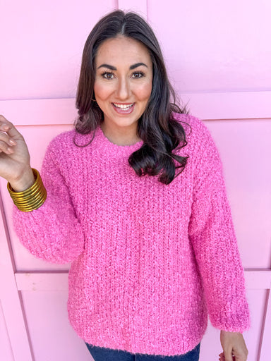 womens boutique pink sweater knit bubble sleeve jincy's