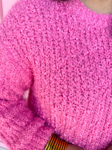 womens boutique pink sweater knit bubble sleeve jincy's