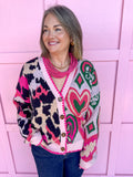 womens boutique statement piece cardigan leopard hearts pinks green black jincy's