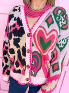 womens boutique statement piece cardigan leopard hearts pinks green black jincy's