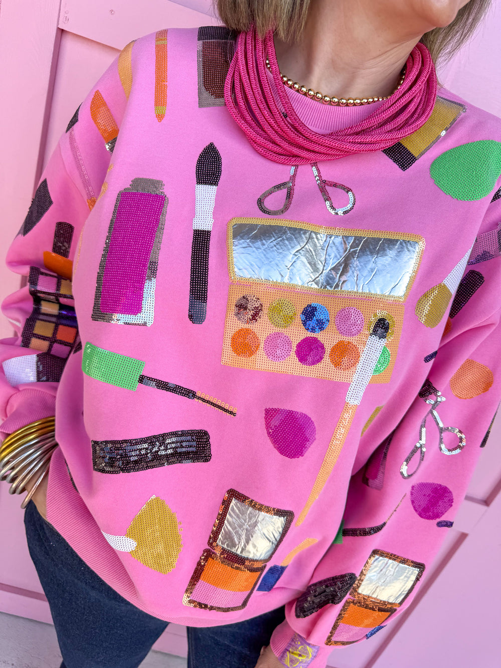 QUEEN OF SPARKLES Makeup Sweatshirt womens boutique statement jincy's 