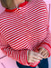 womens boutique cardigan red & white striped button up drop shoulder jincy's