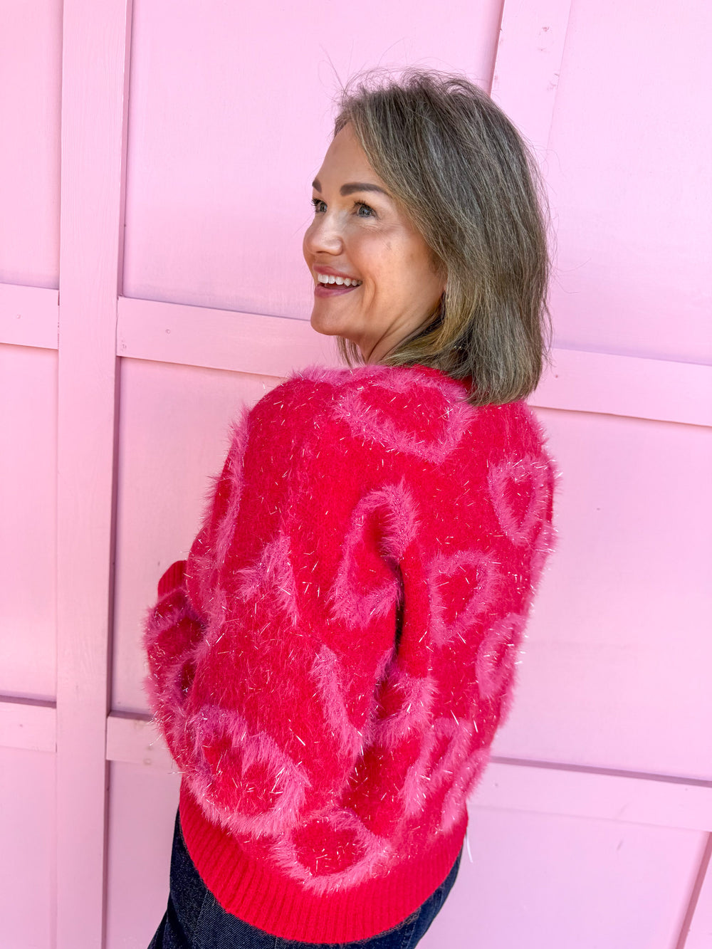 Molly Bracken Katherine Knit Sweater red pink hearts angora womens boutique jincy's