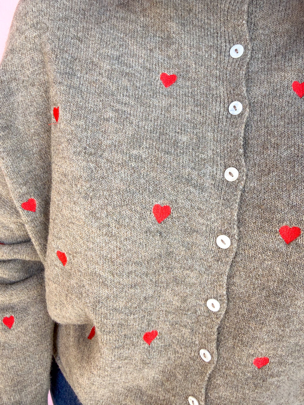 womens boutique grey cardigan red hearts button up jincy's