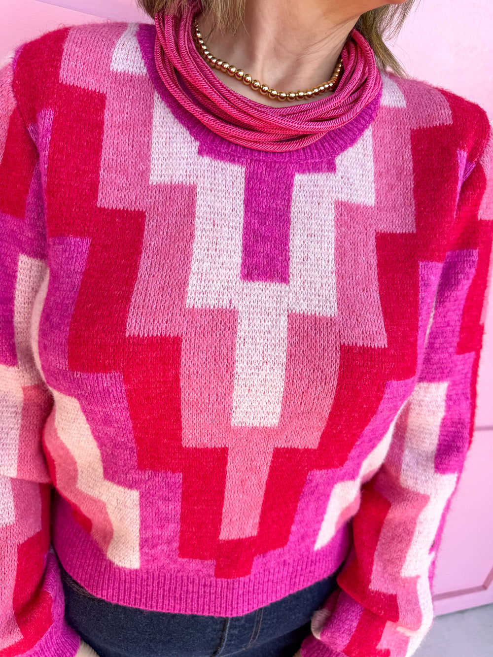 Molly Bracken Quinn Knit Sweater pinks red white womens boutique jincy's