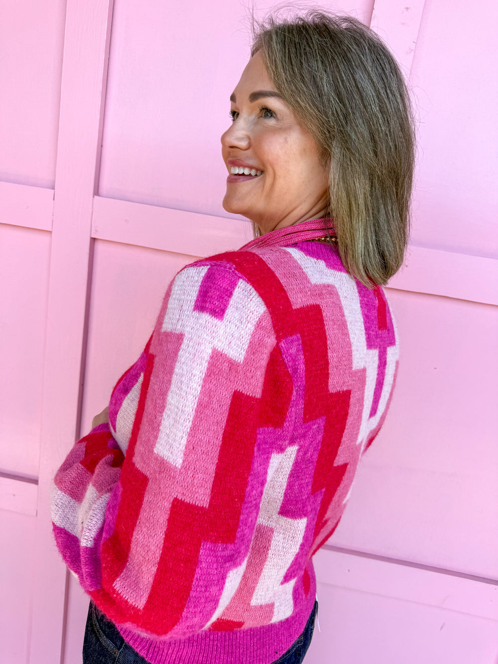 Molly Bracken Quinn Knit Sweater pinks red white womens boutique jincy's