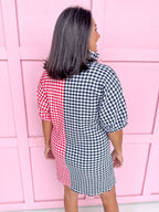 Jincy's Women's Boutique Adrienne Charlotte Pop Collar Top Red Black Seer Gingham Game Day Everyday Wear Plus Size
