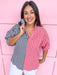 Jincy's Women's Boutique Adrienne Sloan Pop Collar Top Red Black Seer Gingham Game Day Everyday Wear Plus Size