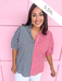 Jincy's Women's Boutique Adrienne Sloan Pop Collar Top Red Black Seer Gingham Game Day Everyday Wear Plus Size