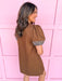 Jincy's Women's Boutique Autumn Edit Everyday Wear Fall Transition Styles Brown & Blue Embroidered Wave Dress Puff Sleeves Mini Dress Jodifl B14025