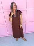 Jincy's Women's Boutique Autumn Edit Everyday Wear Fall Transition Styles Brown Espresso Midi Maxi Dress with Embroidered Collar Jodifl G15798