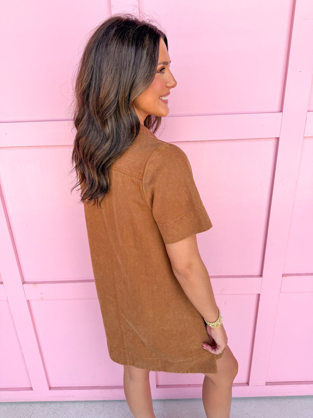 Jincy's Women's Boutique Autumn Edit Everyday Wear Fall Transition Styles Brown Mini Dress with Front Pockets  Jodifl G51180