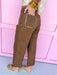 Jincy's Women's Boutique Autumn Edit Everyday Wear Fall Transition Styles Brown Wide Leg Pants with Ivory Crochet Stitching Entro H13018