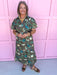 Jincy's Women's Boutique Autumn Edit Everyday Wear Fall Transition Styles Brown and Jade Floral Midi Maxi Dress Puff Sleeves TCEC CD07391