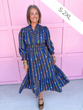 Jincy's Women's Boutique Autumn Edit Everyday Wear Fall Transition Styles Long Sleeve Navy Floral Midi Maxi Dress Umgee C5448