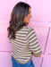 Jincy's Women's Boutique Autumn Edit Everyday Wear Fall Transition Styles Taupe and White Stripe Sweater Top with Gold Button Details Very J T12W3609N-TAUPE-1
