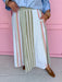 Jincy's Women's Boutique Autumn Edit Fall Transition Style Mixed Stripes Olive Blue Orange Midi Maxi Skirt Polagram PSK5469