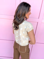 Jincy's Women's Boutique Autumn Edit Fall Transition Styles Everyday Wear Ivory Short Sleeve Knit Top with White Polka Dots BiBi