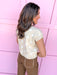 Jincy's Women's Boutique Autumn Edit Fall Transition Styles Everyday Wear Ivory Short Sleeve Knit Top with White Polka Dots BiBi