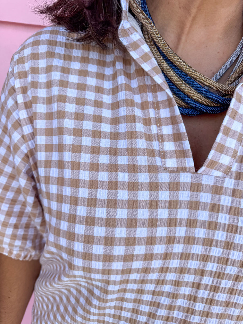 Jincy's Women's Boutique Charlotte Collared Mini Dress Biscuit Seer Gingham Adrienne
