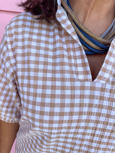 Jincy's Women's Boutique Charlotte Collared Mini Dress Biscuit Seer Gingham Adrienne