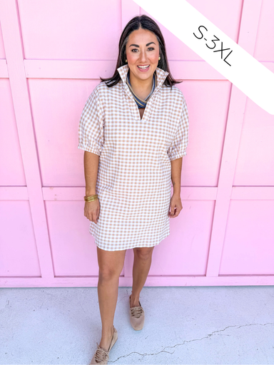 Jincy's Women's Boutique Charlotte Collared Mini Dress Biscuit Seer Gingham Adrienne